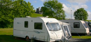 Caravan with awning pitched up in the Lake District